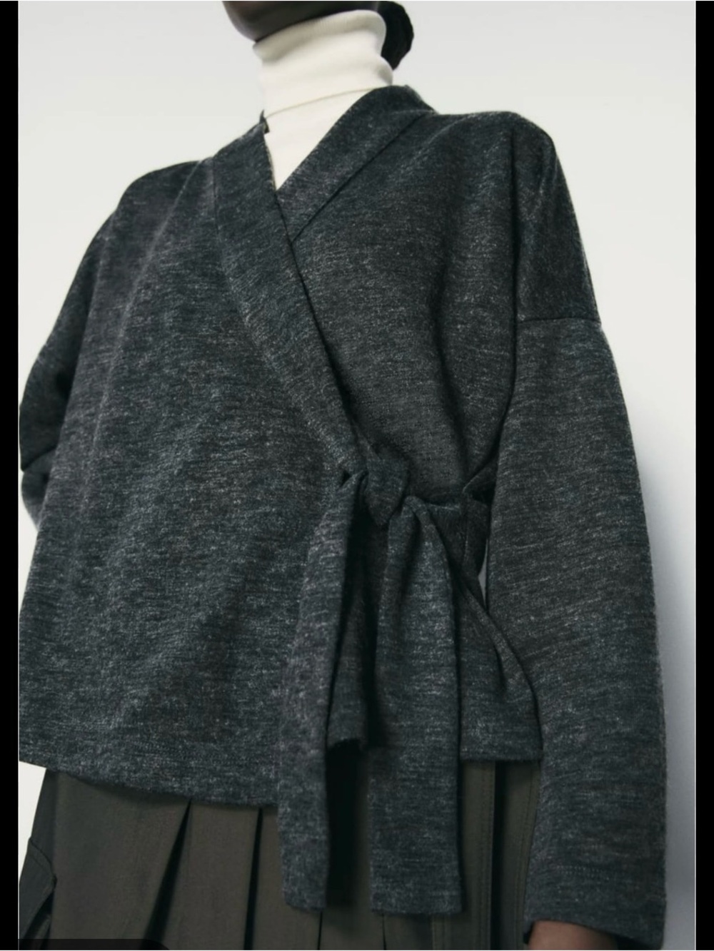 Zara Gray Wrap Front Knit Top with Tie Waist Size L